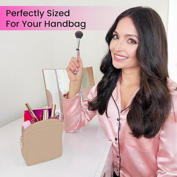DANCOUR Small Makeup Bag For Purse - Makeup Bag Small Cosmetic Bag For Purse - Mini Pouch Travel Makeup Bag Zipper Pouches - Mini Cosmetic Bag For Purse Organizer For Women and Girls (Beige), (MKBAG)