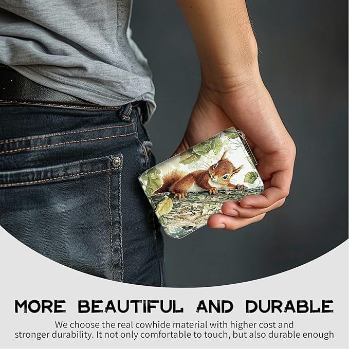 Cute Credit Card Holder with Zipper, Squirrel RFID-Blocking Card Case Small Wallet for Women Men, Multi-slot Card Organizer Case Travel Accordion Wallet