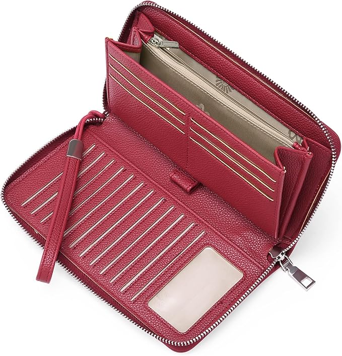 GOIACII Womens Wallet RFID Blocking Leather Zip Around Wallet Large Capacity Long Purse Credit Card Clutch Wristlet | RFID Blocking, Zip Around, Large Capacity, Long, Credit Card, Clutch