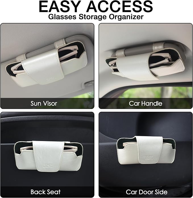 Sunglass Holder for Car Visor, Car Sunglasses Holder Leather, Eyeglasses Holder Glasses Storage Case Visor Accessories