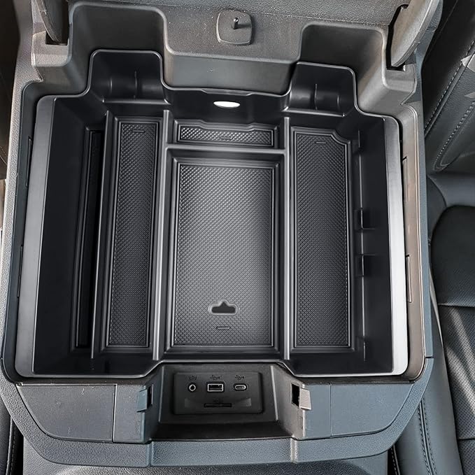 TACOBRO [Full-Coverage Center Console Organizer Compatible with 2019-2022 Chevy Silverado 1500/GMC Sierra 1500 and 2020-2023 Silverado/Sierra 2500/3500HD Accessories, Armrest Insert Tray,Black