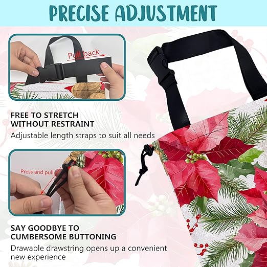 Car Garbage Bag Red Poinsettia Xmas Green Leaves Drawstring Car Trash Bag Hanging for Back Seat with Adjustable Buckle Canvas Vehicle Trash Can Easy-to-Install