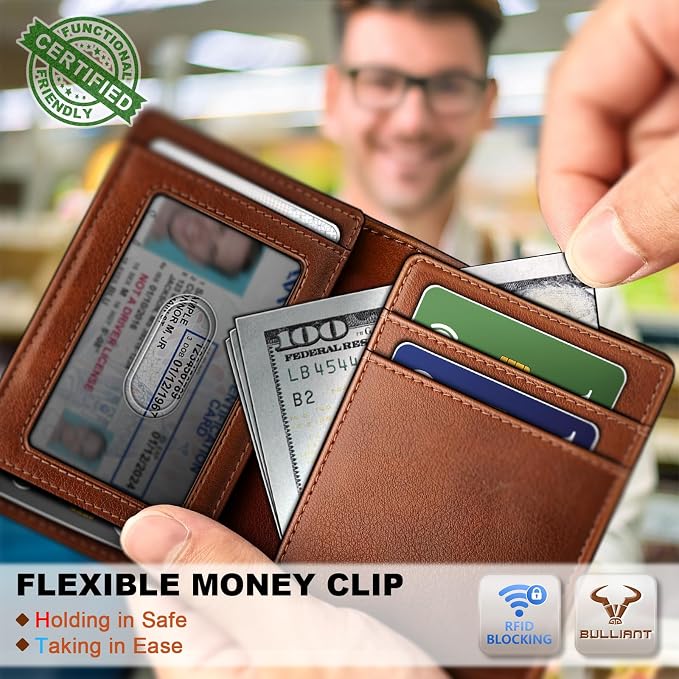 BULLIANT Slim Wallet For Men 12Cards,Magnetic Flip Build-in Money Clip Airtag Compatible-RFID Blocking