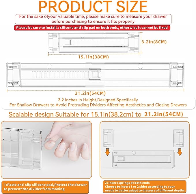 Yieach 8 Pack Clear Expandable Deep Drawer Separators From 15 to 21'' - 3.2 Inch Tall Acrylic Drawer Dividers for Clothes,Dresser Drawer Dividers for Dresser,Baby Nursery,Clothing,Sock or Underwear