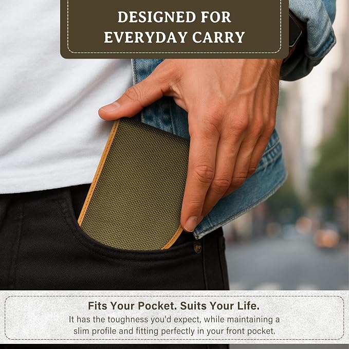 ROGUE WALLET Genuine Leather Interior - Outer Ballistic Nylon Wallets for Men - RFID Protected Front-Pocket Wallet w/ 3 Card Slots, Plastic ID Slot - Gift for Men (Green)