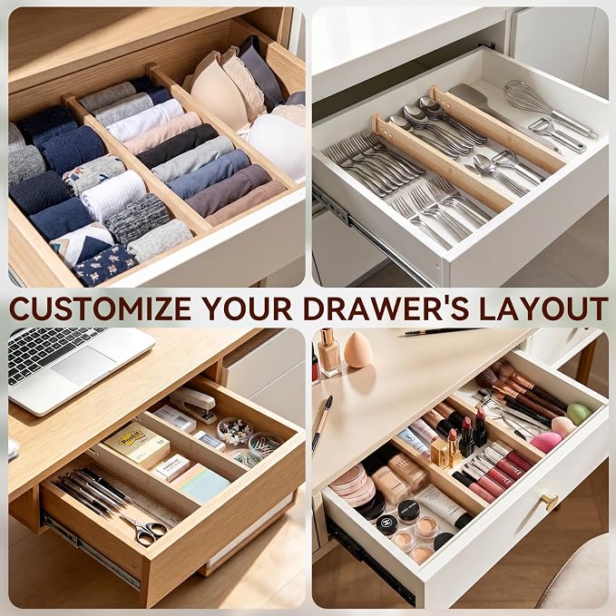 Drawer Dividers,Kitchen Drawer Organizer,2 Pack 17.3''-22'' Adjustable Bamboo Drawer Dividers