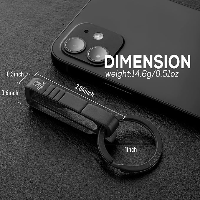 FEGVE Titanium Key Belt Clip with Key Ring, Belt Key Holder Key Chain Clip Black Keychain for Men