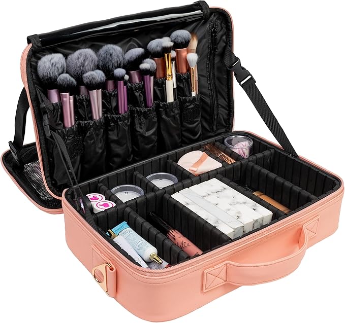 Carrywell Makeup Bag Travel Case 2-Pack, Not-Made In China, Train Case for Cosmetics, Portable Beauty Organizer, Cosmetic Storage Bag With Adjustable Dividers For Make Up and Brushes