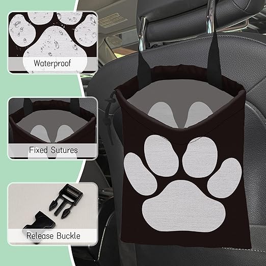 Dog Paw Car Trash Bag,Hanging Drawstring Car Garbage Bag,Waterproof Canvas Car Back Seat Organizer with Adjustable Buckle,for Vehicles,SUVs,Camping,Road Trips