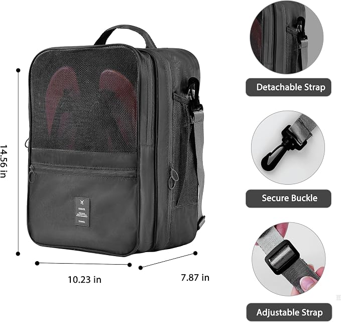 Large Shoe Bags for Travel Holds 4 Pair of Shoes, Shoe Storage Pouch with 3 Layers Compartments, Waterproof & Washable (Black)