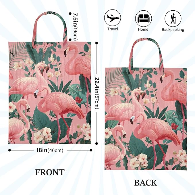 Travel Laundry Bags 2 PC Wet Dry Bag with Handle Dirty Clothes Organizer for Swimsuits Beach Camping Waterproof Washable Pink Tropical Flamingo and Plants