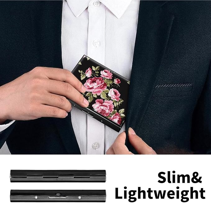 Metal Wallet, Credit Card Holder for Women Men Girls, RFID Blocking Aluminum Wallet Slim Hard Case, Mini Travel Wallet, ID Card Holder Business Card Case,Flower Floral