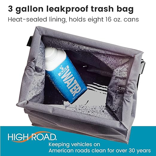 High Road TrashStash Hanging Car Garbage Bag with Push-Close Lid and Waterproof Bin for Cars, SUVs and Trucks - Holds 3 Gallons of Car Trash