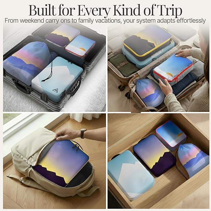 4-Piece Luxury Compression Packing Cubes & Bags for Travel – Maximize Space in Luggage with HybridMax Double-Capacity Design, 50 Luggage Tags, Patented Suitcase Organizer Bags, Lifetime Satisfaction