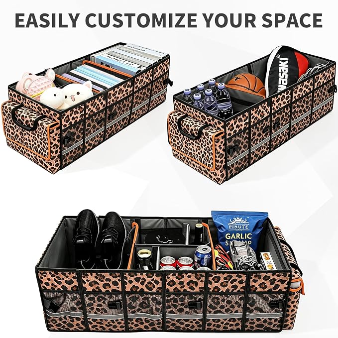 GDNasist Car Trunk Organizer and Storage with Lid & Removable Cooler Bag, Car Accessories 6 Removable Dividers for Custom Space, Collapsible Trunk Organizers Interior for SUV & Sedan, Large