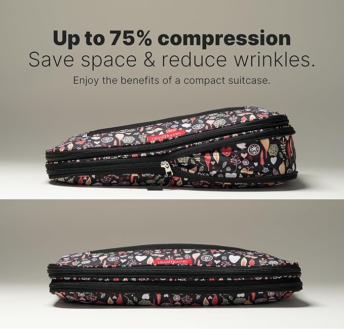LeanTravel Premium Compression Packing Cubes for Travel - Suitcase Organizer Bags with Double Zipper & Breathable Mesh Panel - Space Saving Carry On Luggage Essentials (6-Pack, Flowers)