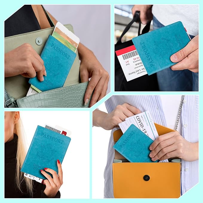 Passport Holder for Travel Men Women - Passport Cover, Passport Wallet Case Travel Essentials Travel Must Haves Accessories Blocking Leather Card Slot Protector for Stocking Stuffers Gifts,Blue&Purple