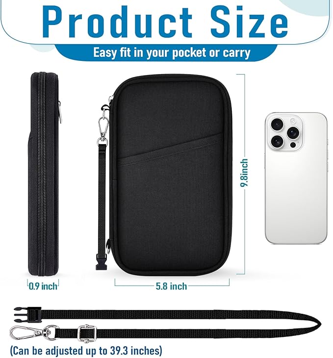 Family Passport Holder for Travel, RFID Blocking Travel Document Organizer with Flexible Carrying Style, Portable Passport Wallet and Essentials for Travel (Black)