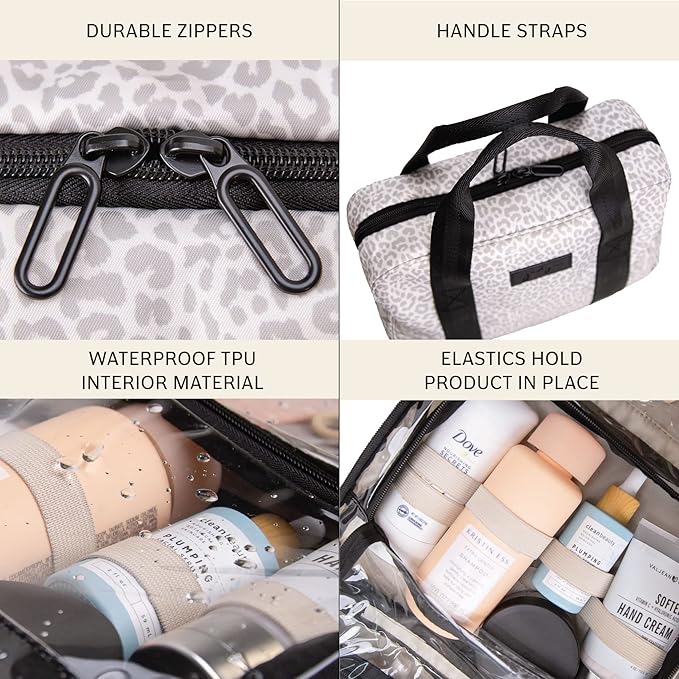 Jadyn Hanging Toiletry Bag, Expandable Toiletry Organizer for Women, Water Resistant Large Travel Cosmetic Bag for Full Size Makeup, Toiletries, Lotion, Shampoo, Accessories (Desert Leopard)