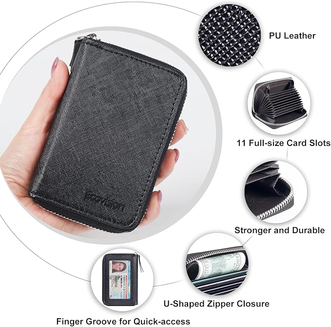 EcoVision Credit Card Holder RFID Card Case Wallet, Small Accordion Zipper Card Case Holder, Card Organizer Case for Women Men