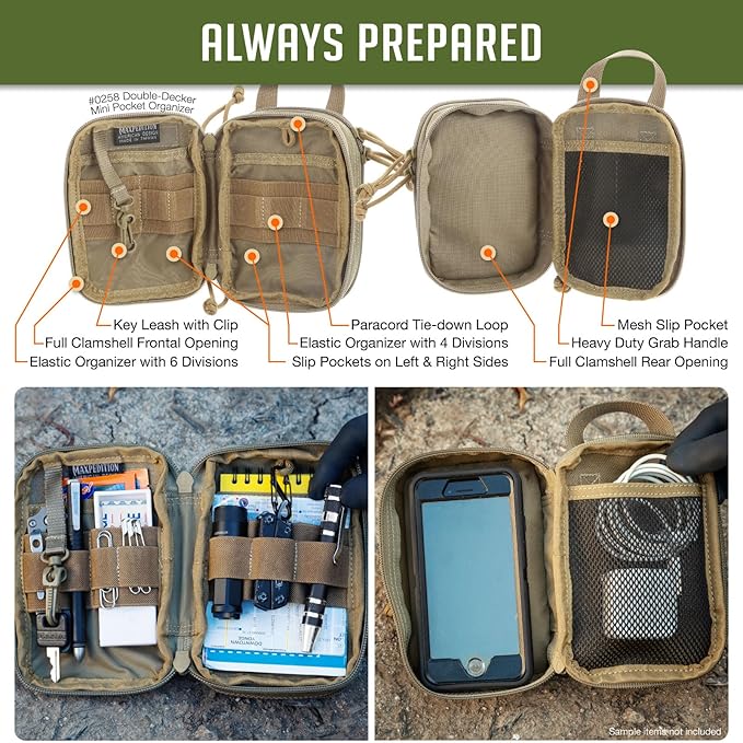 MAXPEDITION Double-Decker Pocket Organizer, Tactical Tool Pouch for Organization, EDC Pouch for Everyday Carry