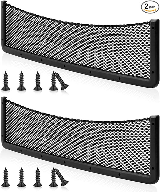 Frienda 2 Pcs Car Storage Net Bag, ABS Plastic Framed Mesh Net Holder, Phone & Cargo Organizer with Screws for Auto, Rv, Boat, Truck Pocket Storage (32 x 8 Inch)