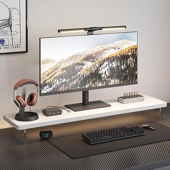 Computer Monitor Stands, Wood & Acrylic Computer Monitor Stand, Desk Monitor Stand Underneath Storage For Office, Home, School Supplies, 31.5" L (White)