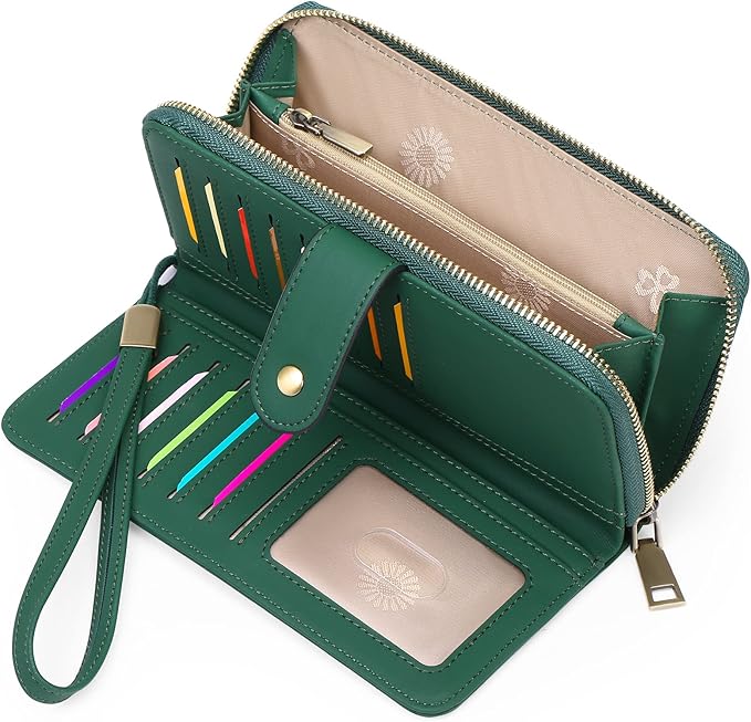 GAEKEAO Wallet for Women Clutch RFID Blocking Wristlet Leather Purse Large Capacity Credit Card Holder with Grip Hand Strap