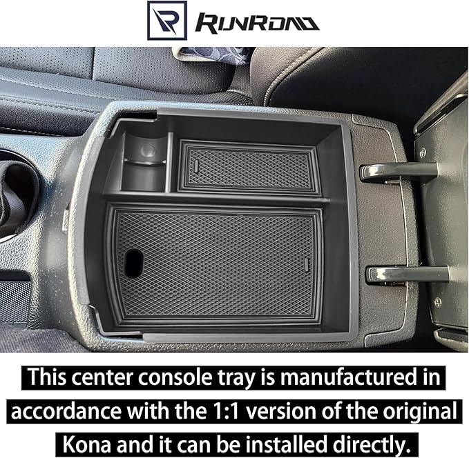 RUNROAD Center Console Organizer Tray Compatible with Hyundai Kona 2018-2023 Accessories, Insert Armrest Tray Console Storage Box Kona Organizer ABS Dividers Coin Holder, Black