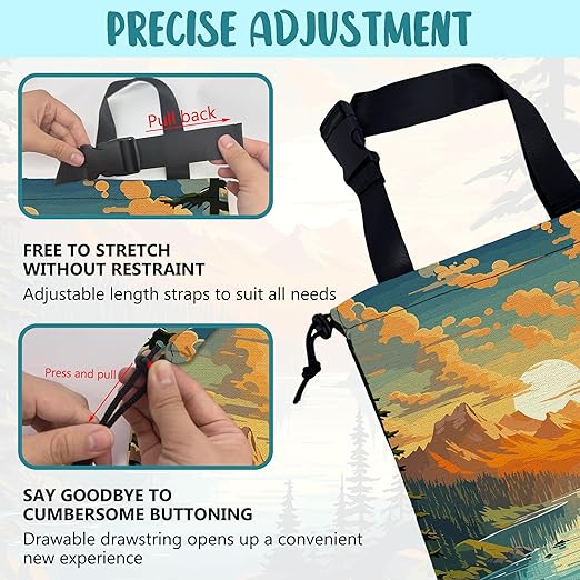 Car Garbage Bag Mountain Lake and Sunrise Drawstring Car Trash Bag Hanging for Back Seat with Adjustable Buckle Canvas Vehicle Trash Can Easy-to-Install