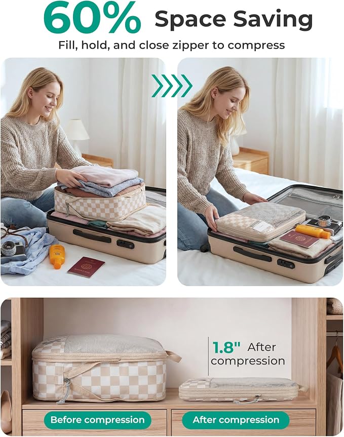 BAGSMART 6 Set /4 Set/2 Set Compression Packing Cubes for Travel, Lightweight Luggage Organizer Bags, Durable Space Saver Bags Travel Essentials