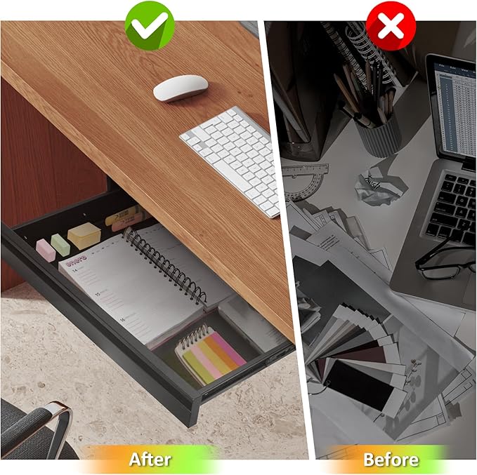 POPMOON Under Desk Drawer For Desk 23.5 in, Pull out Storage Organizer with Slide Extension Mounted Under Flat Wooden Table or Workbench, Carbon Steel Hidden Desk Drawer