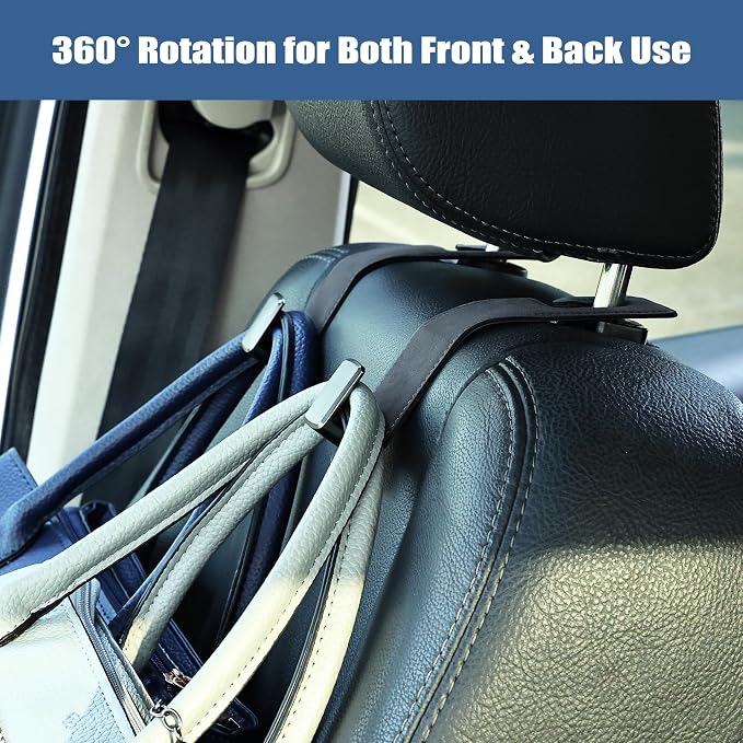 Amooca Car Seat Back Hook Universal Auto Storage Hanger Suede with Metal Car Seat Organizer for Handbag Purse Coat Umbrellas Grocery Bags 2 Pack Gray