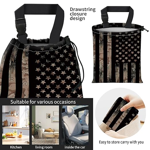 Car Trash Bag Large Hanging Can for Back of Seat, Cute Waterproof Car Garbage Bag for Vehicle, Travelling, Outdoor Cool American Flag