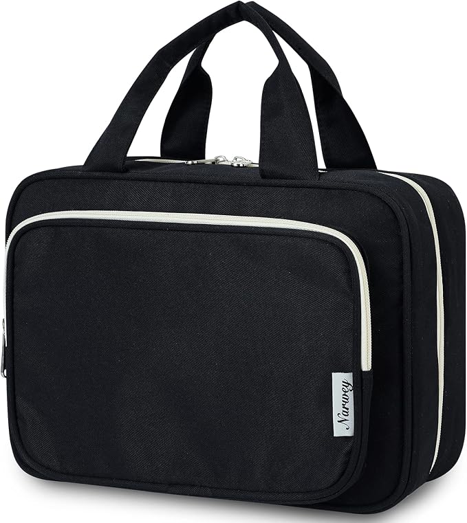 Narwey Travel Toiletry Bag for Women Large Hanging Makeup Bag Organizer Toiletries Bag for Full Size Essentials Accessories Cosmetics (Black (Large))