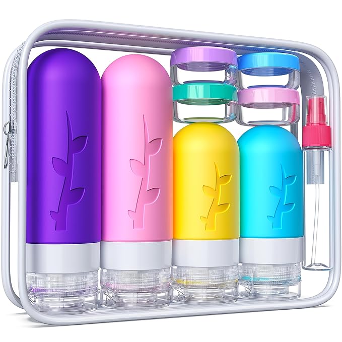 Tocelffe Travel Bottles,TSA Approved Containers for Toiletries, Silicone Leak Proof Refillable Liquid 3oz 2oz Travel essentials for Shampoo Conditioner Lotion BPA Free - Pack of 18