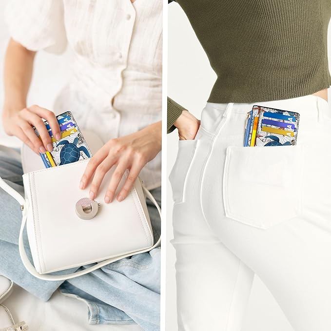 Tipmile Credit Card Holder for Women Slim Minimalist Front Pocket RFID Blocking Wallet Small Compact Card Case with ID Window, Sea Turtle
