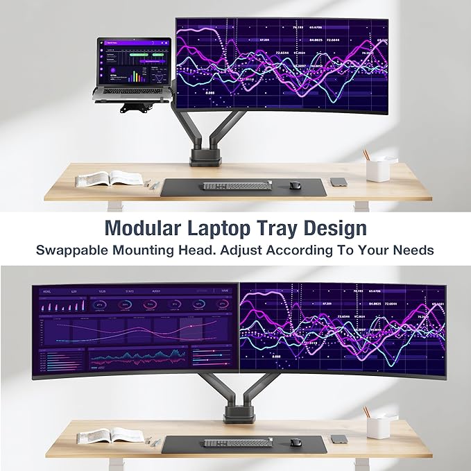 AVLT Laptop and Monitor Arm, Fits 15.6" Notebook and 38" Screen, Dual Full Motion Adjustable Arms, Ergonomic VESA Mount to Organize Work Surface & Remove Clutter