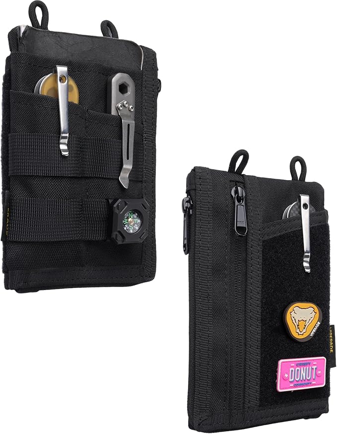 VIPERADE VE38 EDC Pocket Organizer, Slim EDC Wallet with 2 Zipper Pockets, EDC Pouch - 3 EDC Slots with 1 Larger Pocket for Flashlight, Multitool, Pen, Notebook