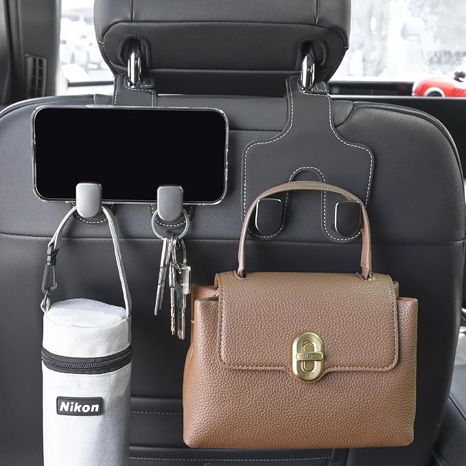 JEYODA Car Hooks for Purses and Bags,Flexible PU Vehicle Storage Hanger,Car Seat Back Organizer,Universal Hidden Multifunctional Headrest Hooks for Car，Home (Style 2-Grey)