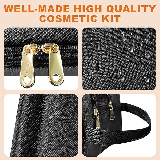 Grekos Waterproof Hanging Toiletry Bag | Large Capacity PU Leather Travel Organizer with Wet/Dry Compartments | Foldable Storage Bags Cosmetic & Shaving Kit for Women Men (Black)