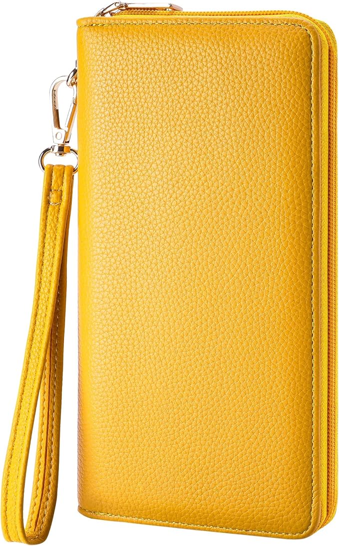 Chelmon Women's Vegan Leather Clutch Wallet with Zip, Hand Strap, Large Capacity