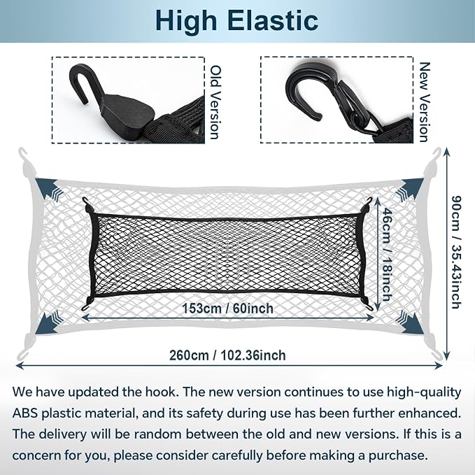 Truck Bed Cargo Net 60x18 Inch Elastic Double Mesh Organizer for Ford F150 Chevy Silverado GMC Sierra Heavy Duty Truck Bed Storage Net with ABS Hooks Automotive Cargo Net for Pickup