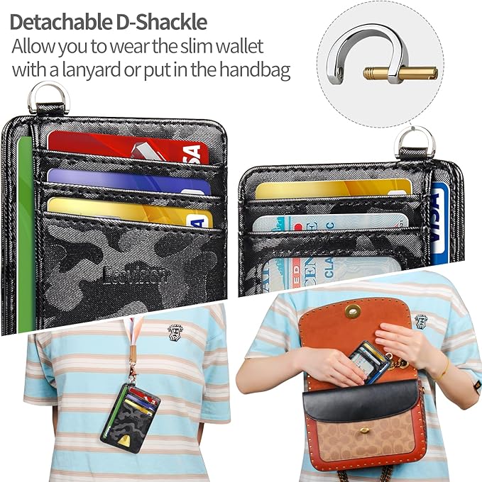 EcoVision Slim Minimalist Front Pocket Wallet, RFID Blocking Credit Card Holder Wallet with Detachable D-Shackle for Men Women