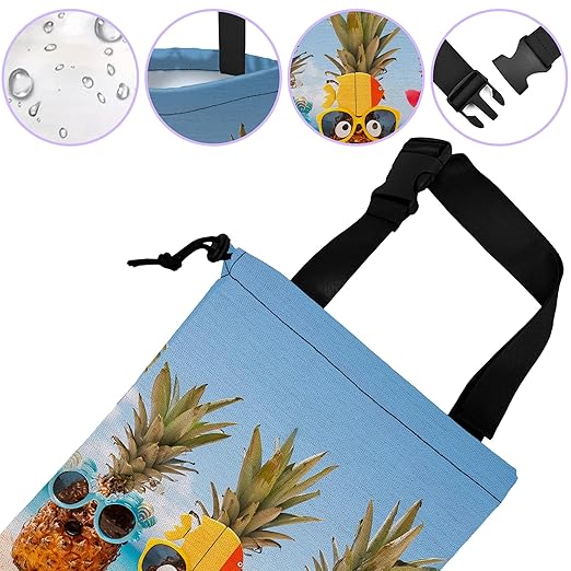 Car Trash Bag Hanging Funny Pineapple on The Beach Car Trash Can for Back Seat Waterproof Car Garbage Can with Adjustable Straps and Drawstring for Car Accessories Vehicle Travelling Camping