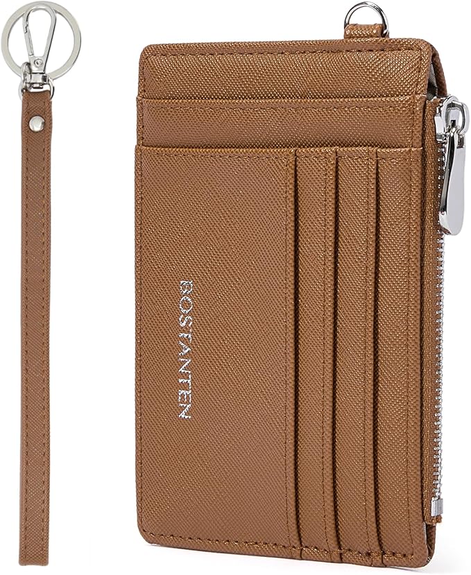 BOSTANTEN Small Wallet For Women RFID Leather Credit Card Holder Slim Wristlet Keychain Wallet With Zipper Pocket