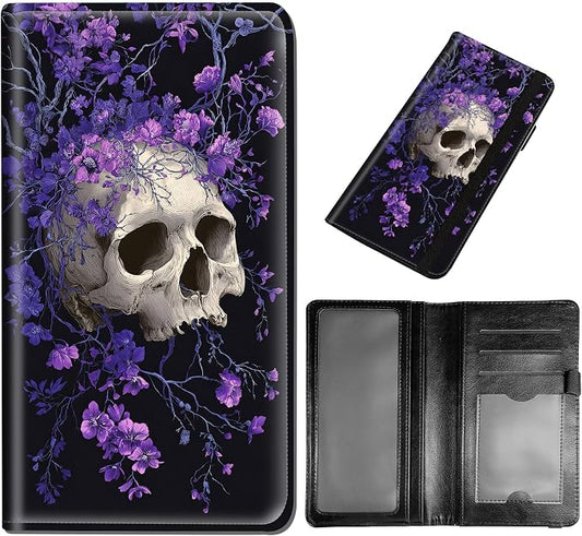 DEGDFSGR Checkbook Cover PU Leather Checkbook Covers for Women for Duplicate Checks, Check Book Covers with RFID Blocking Function for Personal Checkbook, Skull And Purple Flower