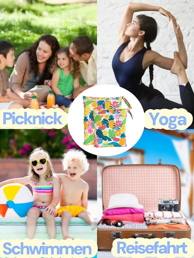 Wet Dry Bag for Cloth Diapers, 2PCS Waterproof Reusable Wet Bag with Zippered Pockets, Washable, Reusable for Travel, Beach, Pool, Stroller, Diapers, Dirty Gym Clothes, Swimsuits, 14x12In & 12x11In