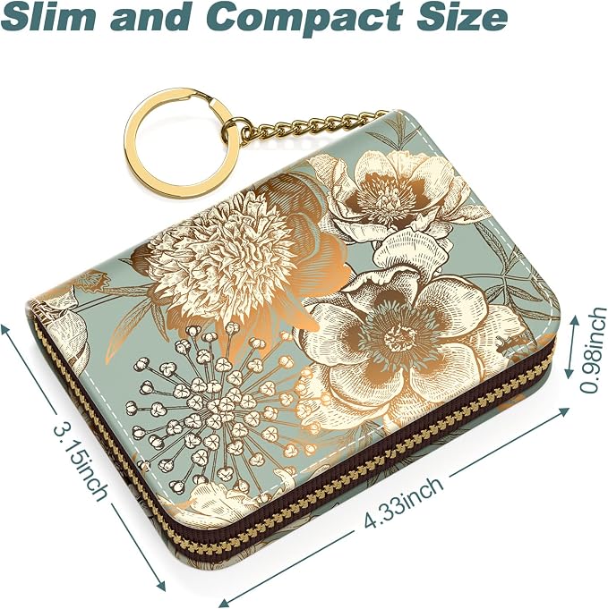 Nipichsha Women's Small RFID Blocking Credit Card Wallet, Blooming Flowers, Leather, Slim and Compact, 4.33 x 3.15 in