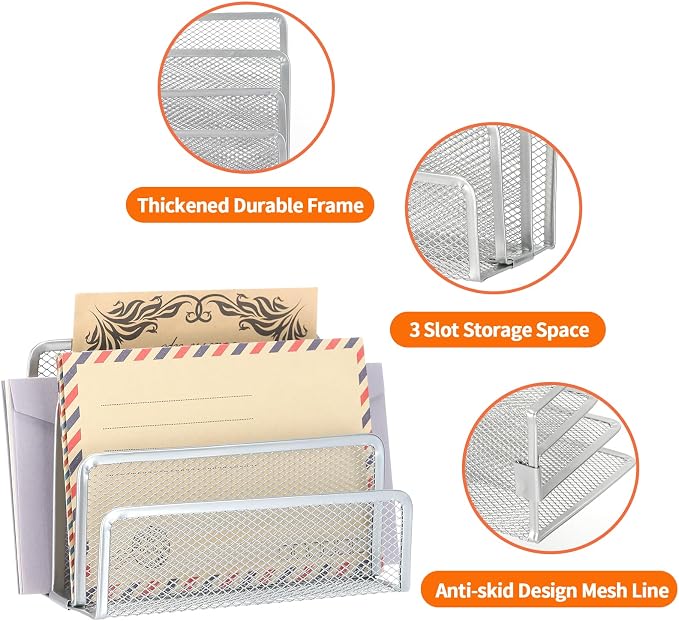 2 Pieces Desk Mail Organizer, Metal Mesh Small File Holders Letter Organizer, Bill/Document/Filing/Folders/Paper Organizer for Desktop (GREY-2PCS)